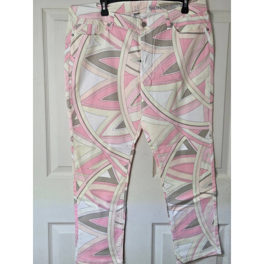 New York & Company Skinny Ankle Jeans Pink Geometric Abstract Print Low Rise 16
